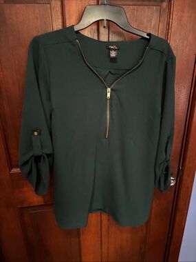 Rue21 Dark Green Half-Zip Roll-Sleeve Tunic